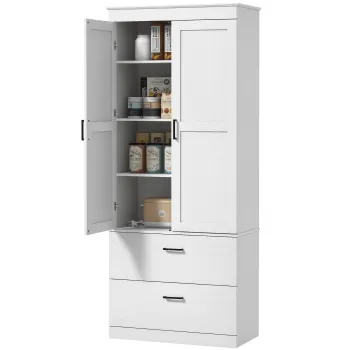 HOMCOM Dulap de bucatarie independent cu rafturi reglabile si doua sertare late pentru sufragerie, bucatarie, alb | Aosom Romania imagine