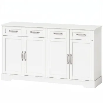 HOMCOM Dulap de Bucatarie, Mobilier de Bucatarie cu 4 Sertare, 4 Usi si 2 Rafturi Reglabile, Alb | Aosom Romania imagine