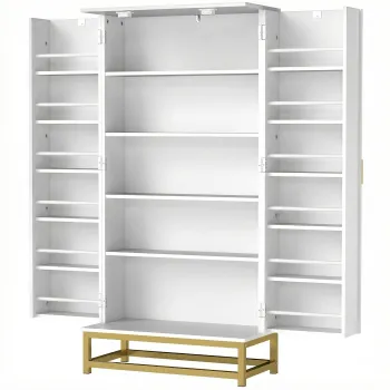 HOMCOM Dulap de bucatarie mobilier depozitare cu 12 rafturi pe usi, rafturi reglabile, 58x29x119,5cm, alb | Aosom Romania imagine