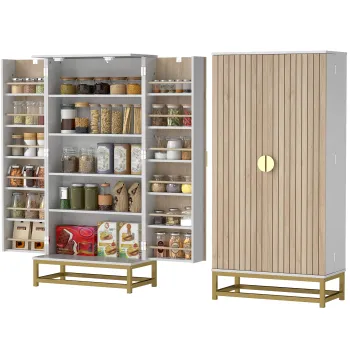 HOMCOM Dulap de bucatarie mobilier pentru depozitare cu 12 rafturi cu usi, rafturi ajustabile, 58x29x119,5cm, alb | Aosom Romania imagine