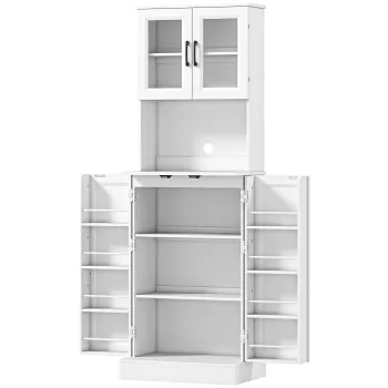 HOMCOM Dulap de bucatarie, raft reglabil, blat, usi din acril, orificiu pentru cablu, pentru living, bucatarie, sufragerie, MDF, Alb | Aosom Romania imagine