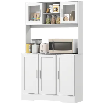 HOMCOM Dulap de bucatarie scandinav cu dulapuri, compartimente deschise, usi din sticla si plan de lucru, alb | Aosom Romania imagine