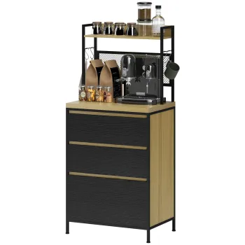 HOMCOM Dulap de bucatarie stil industrial cu 3 sertare, blat, raft si 4 carlige, 60x40x132cm | Aosom Romania imagine