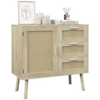 HOMCOM Dulap de depozitare Boho cu 3 sertare, elemente decorative imagine