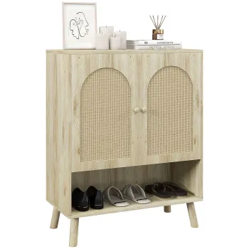 HOMCOM Dulap de depozitare Boho cu usi decorative din ratan imagine