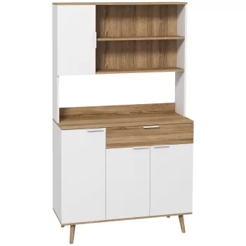 HOMCOM Dulap de Depozitare Inalt de 180cm cu Rafturi de Depozitare, in Stil Modern cu Usi si Sertare pentru Camera de Zi, Alb imagine