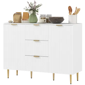 HOMCOM Dulap de Depozitare pentru Bucatarie cu 3 Sertare, Rafturi Reglabile si Picioare Metalice, 120x40x89,5 cm, Alb | Aosom Romania imagine