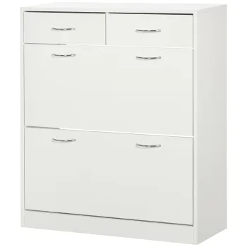 HOMCOM Dulap de pantofi 2 sertare si 2 usi rabatabile cu polita reglabila 80 x 30 x 91,5 cm manere aluminiu natural | Aosom Romania imagine