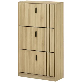 HOMCOM Dulap de pantofi cu 3 usi culisante 18 perechi capacitate mare pentru intrare hol living 63 x 24 x 117 cm stejar | Aosom Romania imagine
