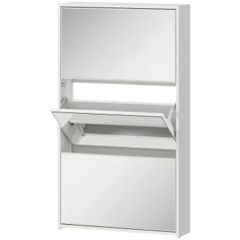 HOMCOM Dulap de Pantofi cu Oglinda si 3 Sertare Rabatabile 65x17x114.5 cm Alb | Aosom Romania imagine