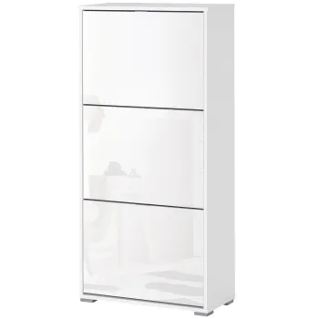 HOMCOM Dulap de Pantofi Dulap de pantofi cu 3 usi rabatabile 3 Compartimente din lemn 60L x 26l x 124I cm Alb lucios | Aosom Romania imagine