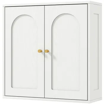 HOMCOM Dulap de perete, mobilier inalt de baie modern cu dulap cu dubla usa si manere aurii, 60x20x60 cm, alb | Aosom Romania imagine
