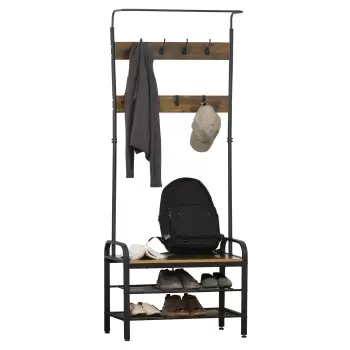HOMCOM Dulap de perete pentr Haine Stil Industrial cu banc pentru pantofi, in Lemn si Metal 72x34x185cm imagine