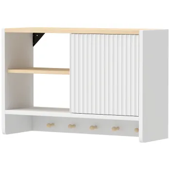 HOMCOM Dulap de perete pentru baie, corp de depozitare pentru baie cu usa, polite deschise si 5 carlige | Aosom Romania imagine