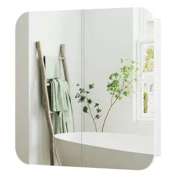 HOMCOM Dulap de perete pentru baie cu oglinda arcuita mobilier pentru baie rafturi reglabile usi oglinda 68 x 13 x 66 cm alb | Aosom Romania imagine