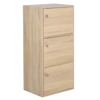 HOMCOM Dulap din lemn cu 3 Rafturi, cu Usii si Manere Rotunde Organizator Acasa Birou Sufragerie imagine