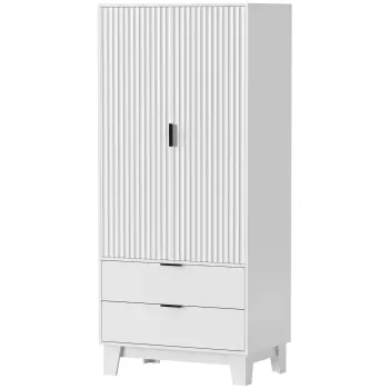 HOMCOM Dulap dormitor cu 2 usi cu inchidere lenta, 2 sertare si bara de agatare, 80x50x180cm, alb | Aosom Romania imagine