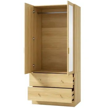HOMCOM Dulap dormitor cu oglinda, 2 usi, 2 sertare si bara de agatare, 80 x 50 x 180 cm, stejar | Aosom Romania imagine