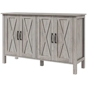 HOMCOM Dulap in Stil Rustic cu 2 Rafturi Reglabile pentru Depozitare, Dulap pentru TV cu 4 Usi, 120x37x75 cm, Gri | Aosom Romania imagine