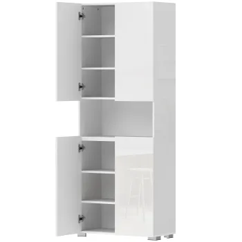 HOMCOM Dulap inalt de bucatarie 180 cm, dulap pentru provizii cu usi soft-close si rafturi reglabile, alb lucios | Aosom Romania imagine