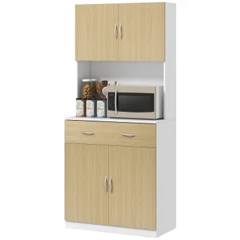 HOMCOM Dulap Inalt de Bucatarie cu 2 Usi, Sertar, Bufet Inalt din Lemn cu Rafturi Reglabile, 80x40x180 cm, Lemn Natural | Aosom Romania imagine