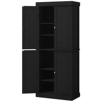 HOMCOM Dulap Inalt de Bucatarie cu 6 Rafturi si 2 Usi, Dulap cu Rafturi Reglabile din Lemn, 76x40,5x184 cm, Alb | Aosom Romania imagine