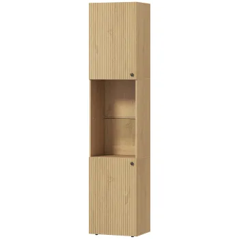 HOMCOM Dulap inalt pentru baie, corp coloana de depozitare 6 niveluri 2 usi si rafturi reglabile, 40x31x182cm, stejar | Aosom Romania imagine