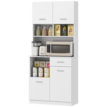 HOMCOM Dulap Inalt pentru Bucatarie cu Sertar, 4 Dulapuri si 3 Spatii Deschise, 80x35x180 cm, Alb | Aosom Romania imagine