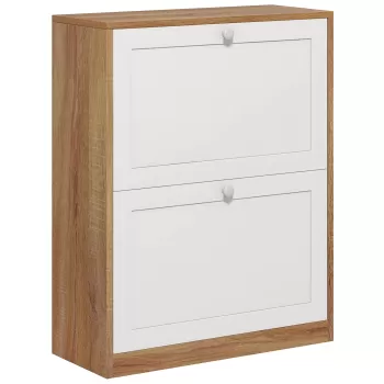 HOMCOM Dulap Ingust pentru Pantofi, Dulap Ingust pentru Depozitarea Pantofilor cu 2 Sertare Rabatabile, Pantofar imagine