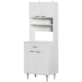 HOMCOM Dulap mare de bucatarie clasic din lemn, alb imagine