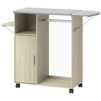 HOMCOM Dulap Masa Calcat - 3 Rafturi, Blat Burete & Ghidaj Rufe | Aosom Romania imagine