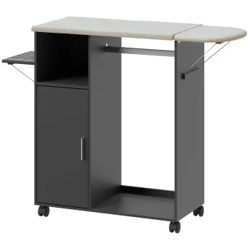 HOMCOM Dulap Masa Calcat - 3 Rafturi, Blat Burete & Ghidaj Rufe | Aosom Romania imagine