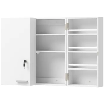 HOMCOM Dulap Medicamente de Perete cu Cheie, 3 Rafturi Interne si 8 Suporturi pentru Sticle, Dulap din MDF si Metal, pentru Bucatarie, Hol, Living, 53x20x53 cm, Alb | Aosom Romania imagine