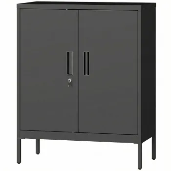 HOMCOM Dulap metalic pentru birou, 80 x 40 x 100 cm, mobilier de depozitare, incuietoare, 2 usi si 2 rafturi reglabile, negru | Aosom Romania imagine
