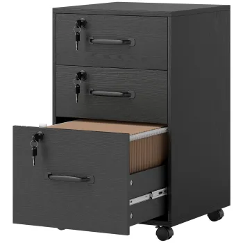 HOMCOM Dulap Mobil pentru Birou cu 3 Sertare Incuietabile, Dulap de Depozitare pe Roti, 40 x 40 x 69,5 cm, Negru | Aosom Romania imagine