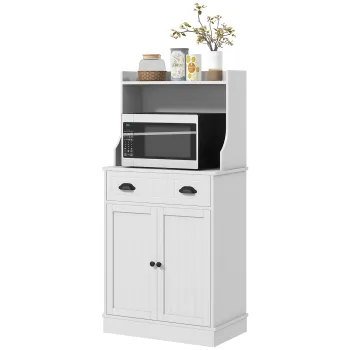 HOMCOM Dulap mobilier cuptor cu microunde pentru bucatarie cu spatiu deschis 1 sertar si dulap cu 2 usi 61 x 35 x 125,4 cm alb | Aosom Romania imagine
