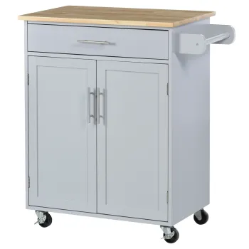 HOMCOM Dulap mobilier de bucatarie cu roti dulap de servire Insula de bucatarie cu sertar de dulap si suport carpe - gri | Aosom Romania imagine