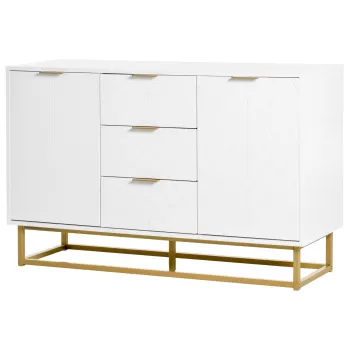 HOMCOM Dulap Modern Alb, Bufet jos pentru bucatarie sau sala de mese cu 3 sertare si 2 usi, 120x40x76 cm imagine