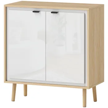 HOMCOM Dulap Modern cu 2 Usi si Raft Reglabil 72x35x77cm Alb si Stejar | Aosom Romania imagine