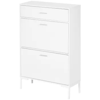 HOMCOM Dulap modern pentru pantofi, 12 perechi de pantofi cu 2 usi si sertar, din PAL, MDF si metal, 75x26x110 cm, alb imagine