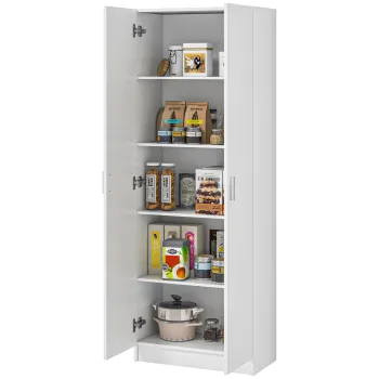 HOMCOM Dulap Multifunctional cu Usi Batante, 5 Rafturi si 3 Niveluri Reglabile, 60x31,5x165 cm, Alb | Aosom Romania imagine