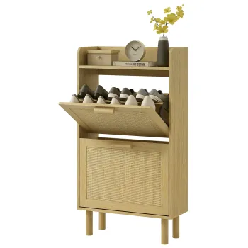 HOMCOM Dulap Pantofi 2 usi batante raft rachita tesuta design boem 80L x 24,5l x 110H cm | Aosom Romania imagine