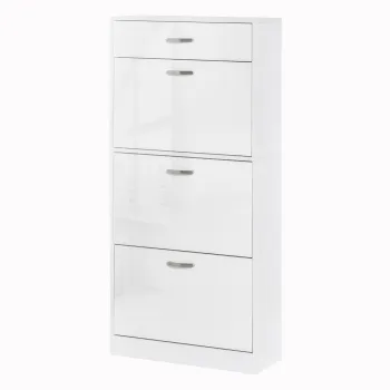 HOMCOM Dulap pantofi cu 3 usi rabatabile, sertar glisant, 62x24x135 cm, manere aluminiu, placa de particule alba | Aosom Romania imagine