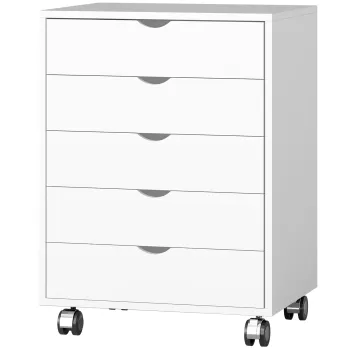 HOMCOM Dulap pentru birou cu 5 sertare pentru documente A3, pe roti si cu incuietoare, 50x40x67.5 cm, alb | Aosom Romania imagine