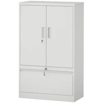 HOMCOM Dulap pentru Birou cu Raft Interior Reglabil si Sertar Alb | Aosom Romania imagine