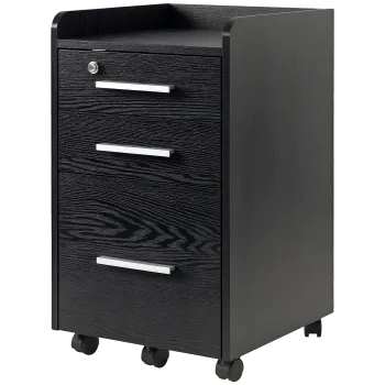 HOMCOM Dulap pentru birou depozitare birou pe roti 3 sertare 1 blocabil 1 organizator documente din lemn negru | Aosom Romania imagine