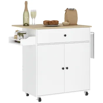 HOMCOM Dulap pentru bucatarie pe roti, insula centrala - sertar, raft reglabil, suport pentru condimente si prosop | Aosom Romania imagine