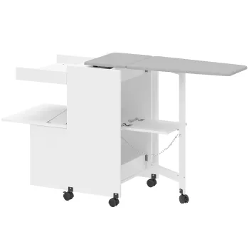 HOMCOM Dulap pentru calcat, masa de calcat pliabila pe roti cu usi cu deschidere prin apasare, balamale cu inchidere moale, alb | Aosom Romania imagine