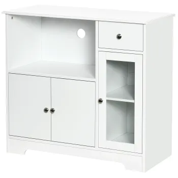 HOMCOM Dulap pentru cuptor cu microunde, bufet bucatarie, dulap de depozitare, pentru bucatarie, sala de mese 90 x 40 x 82 cm sticla securizata si lemn, alb | Aosom Romania imagine