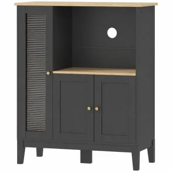 HOMCOM Dulap pentru Cuptor cu Microunde cu Dulap Inferior si 3 Rafturi Laterale cu Usa din Sticla, din Lemn, 80x35x97 cm, Negru | Aosom Romania imagine